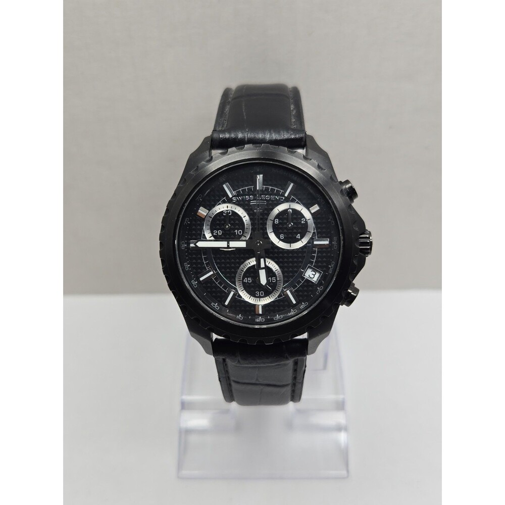 Swiss Legend The Vault Chronograph Black Leather Mens Watch 43mm New Battery